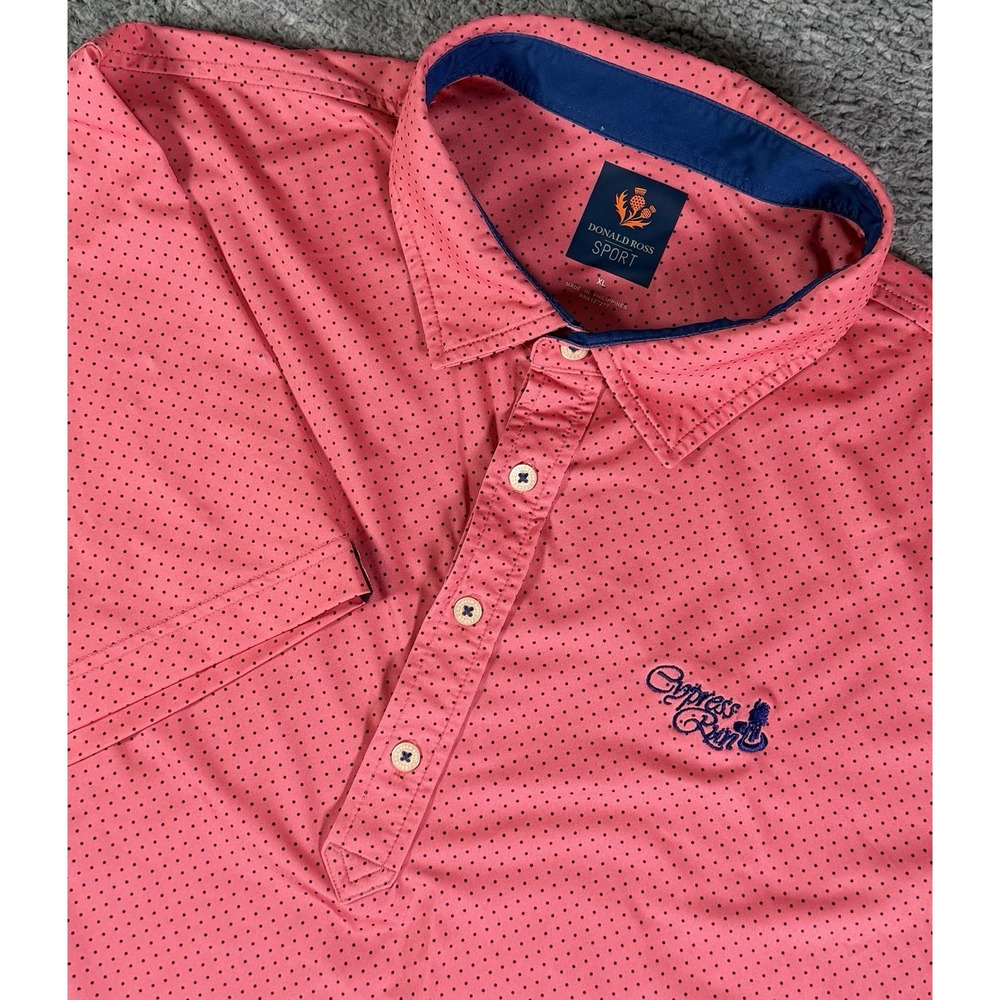 Donald Ross Sport Polo Shirt Men XL Pink Micro Dot Golf Short Sleeve Performance